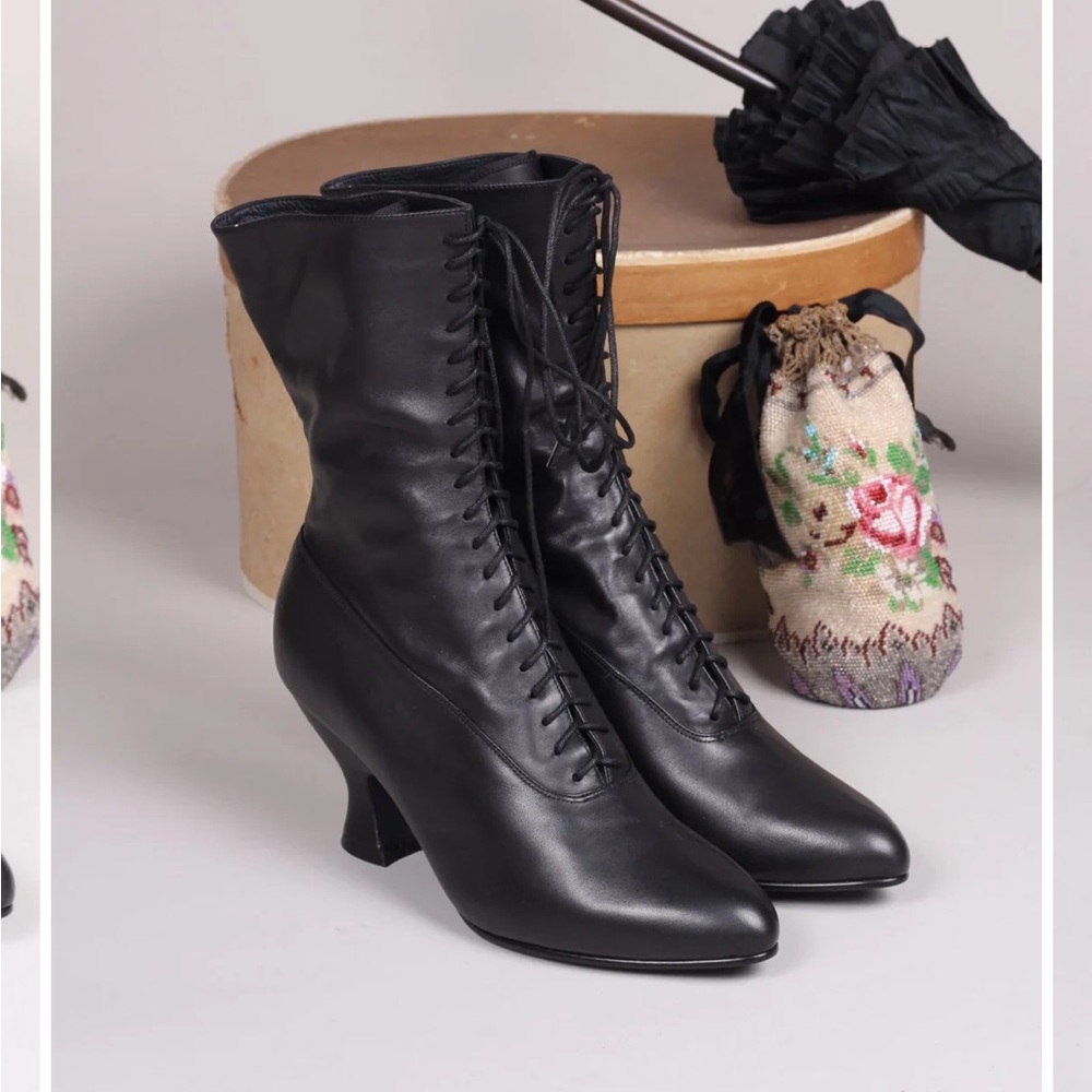 Memery Edwardian Black Lace-Up Women's Boots